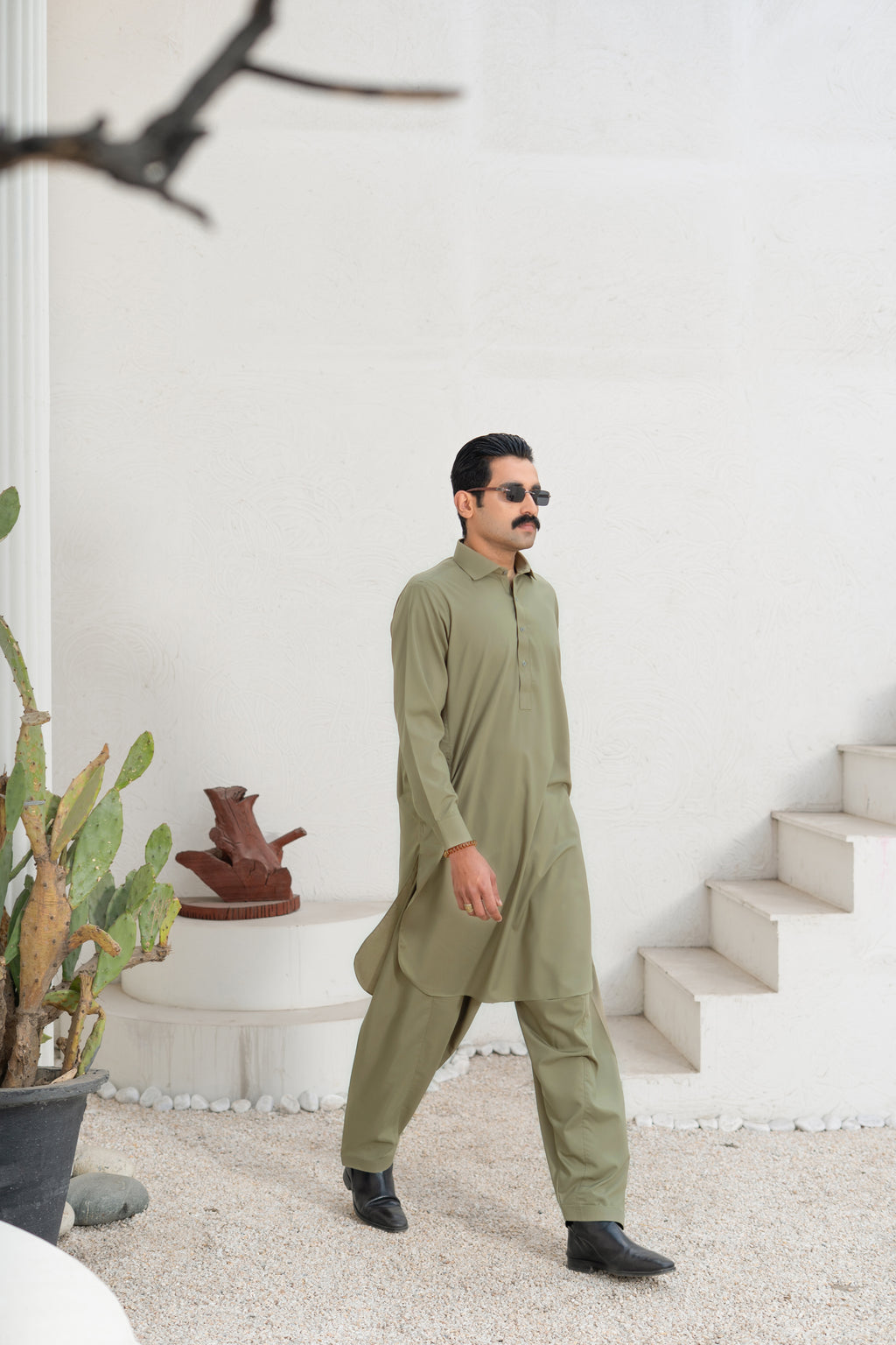 Zaitoon - Olive Green Shalwar Kameez (Collar Style)