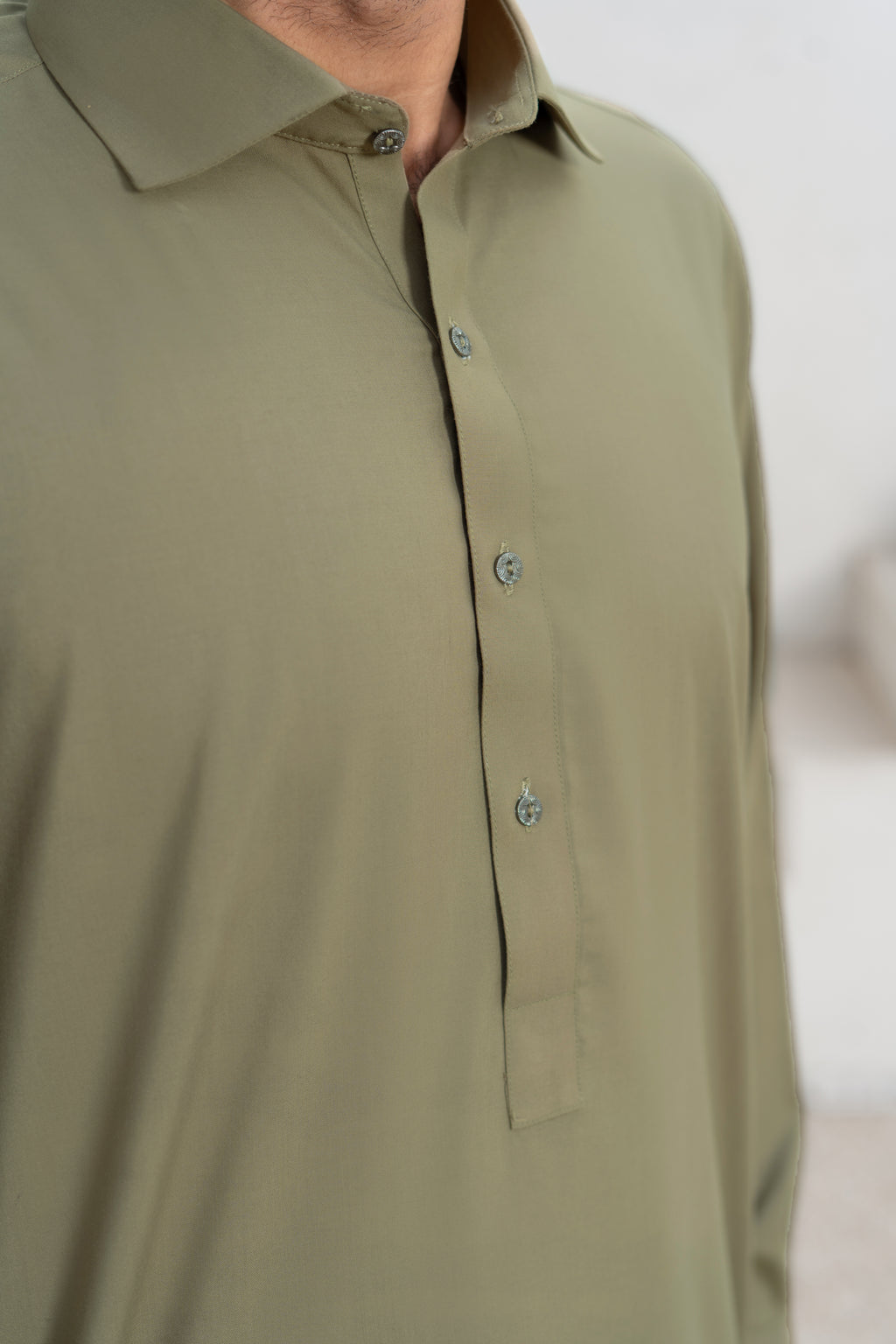 Zaitoon - Olive Green Shalwar Kameez (Collar Style)