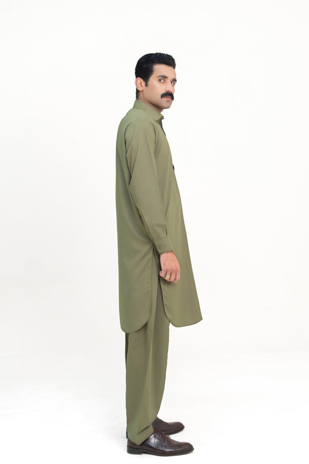 Zaitoon - Olive Green Shalwar Kameez (Collar Style)