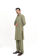 Zaitoon - Olive Green Shalwar Kameez (Collar Style)