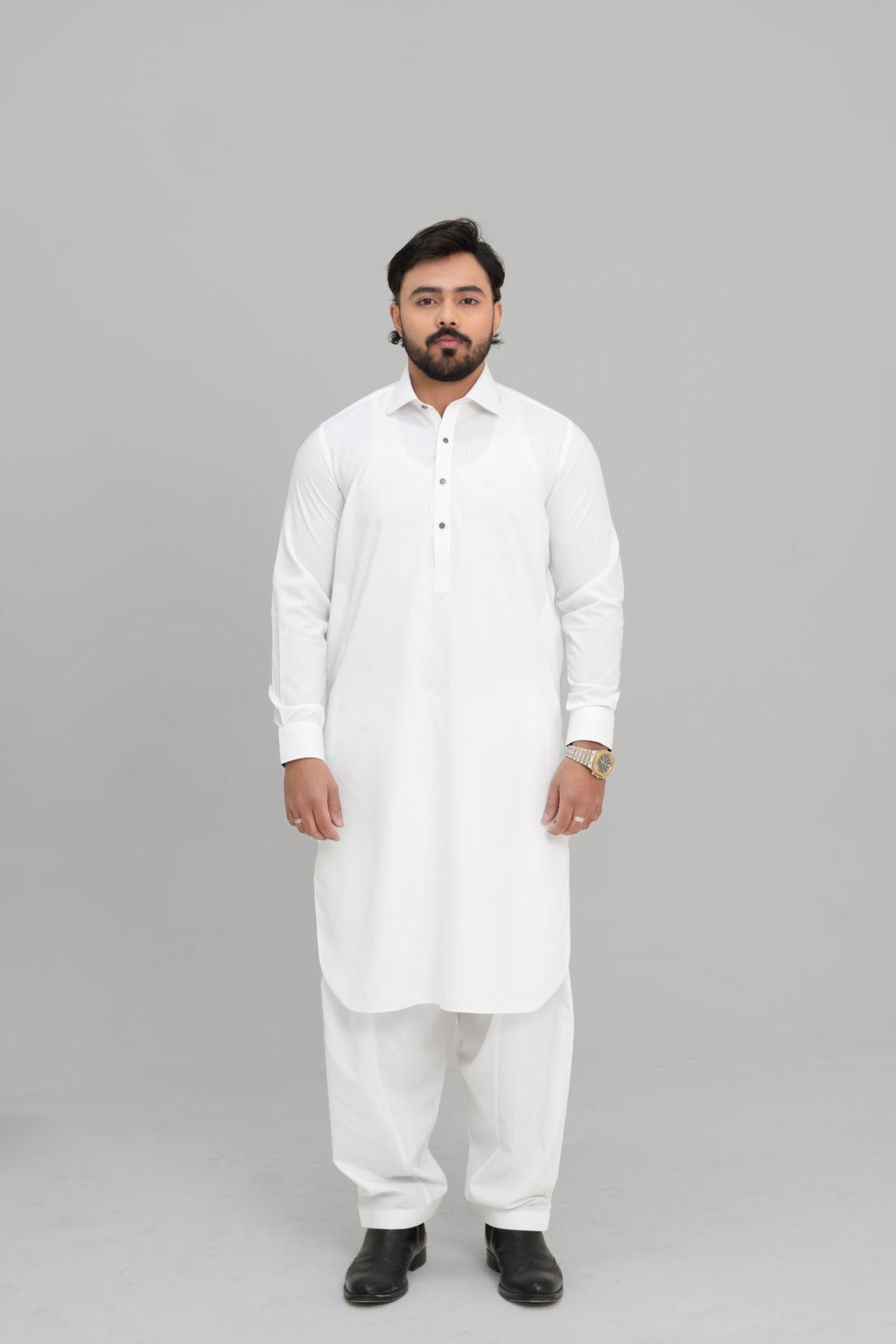Safed -  Pure White Shalwar Kameez (Collar Style)
