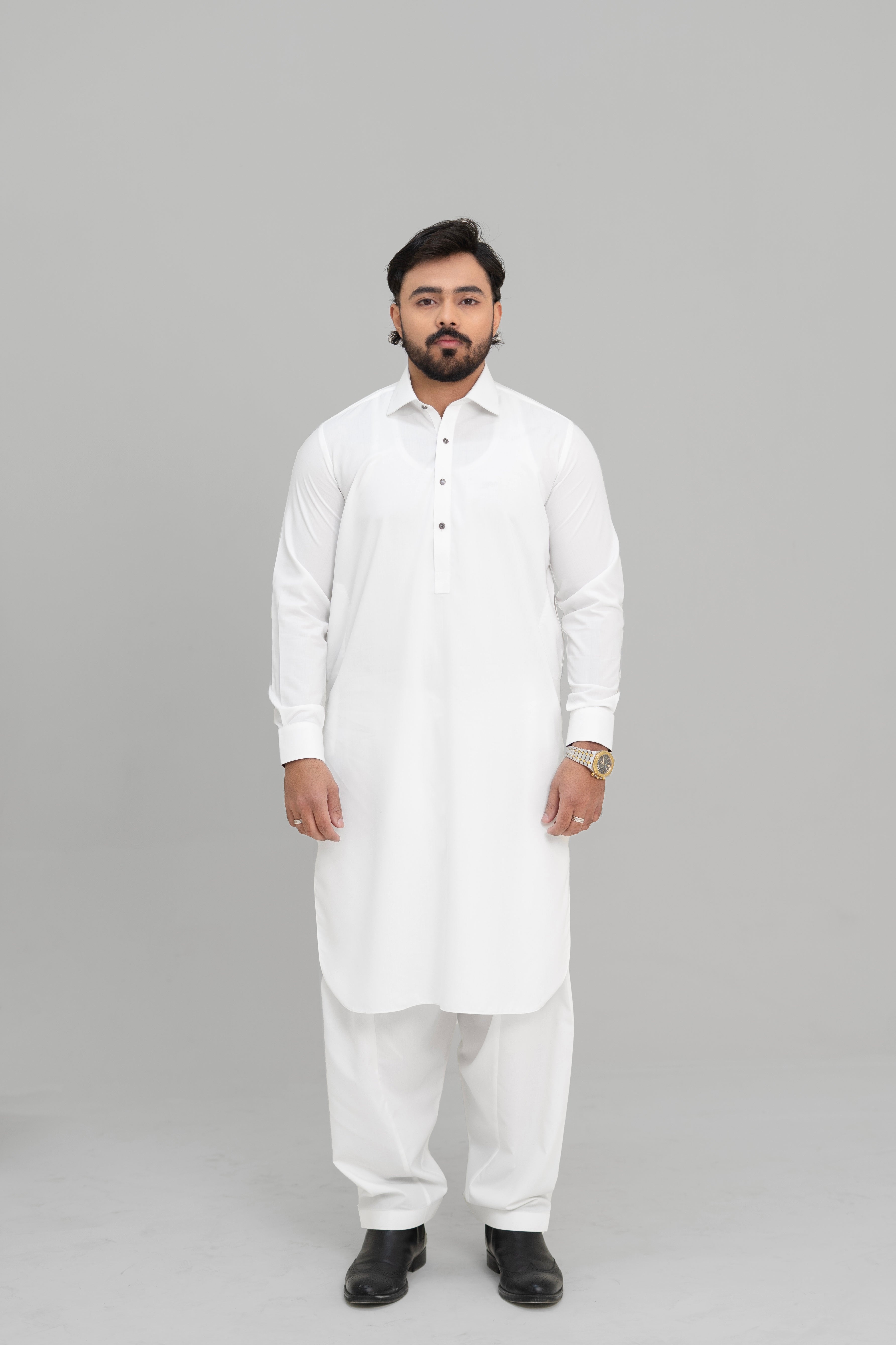 Safed -  Pure White Shalwar Kameez (Collar Style)