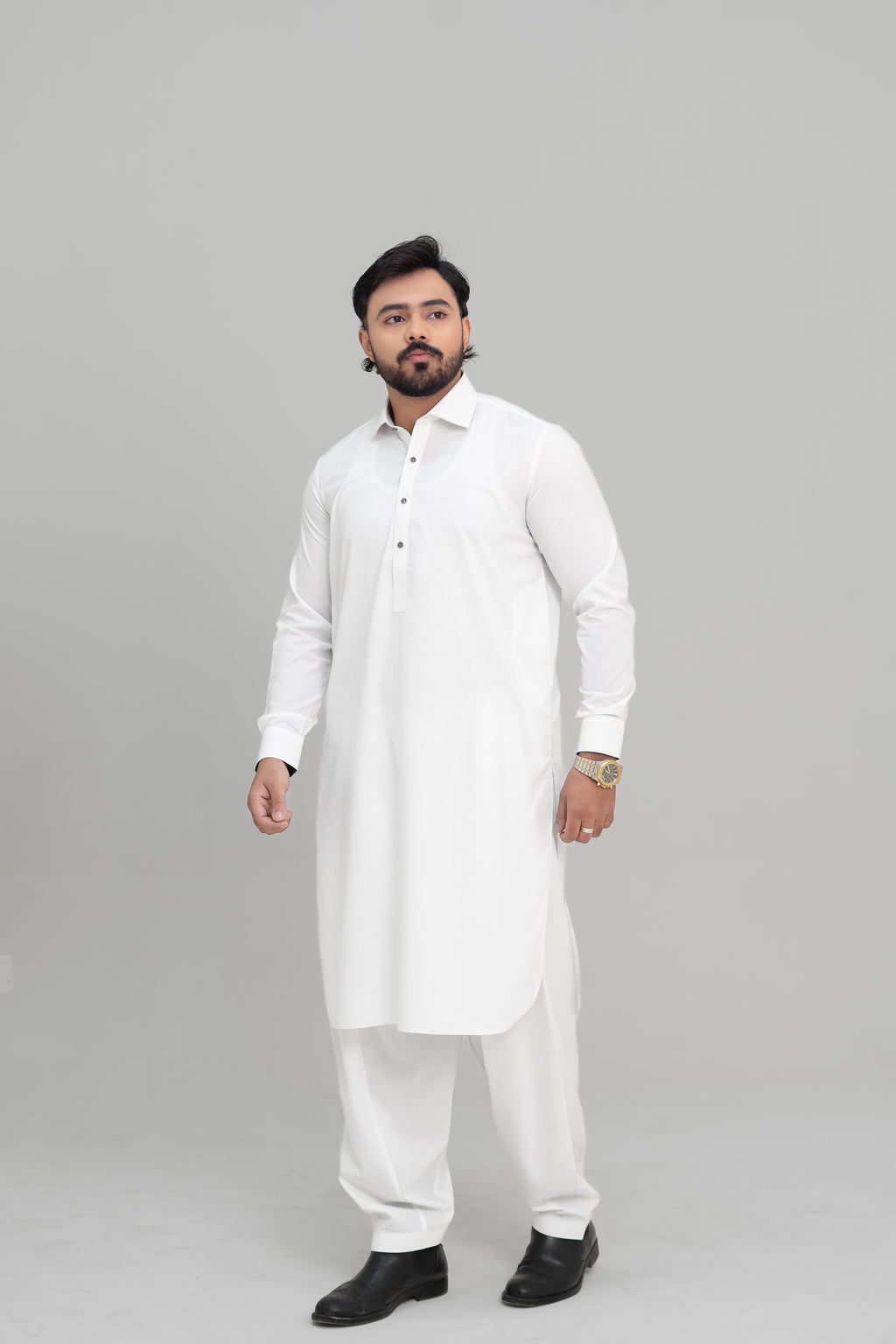Safed -  Pure White Shalwar Kameez (Collar Style)