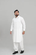 Safed -  Pure White Shalwar Kameez (Collar Style)